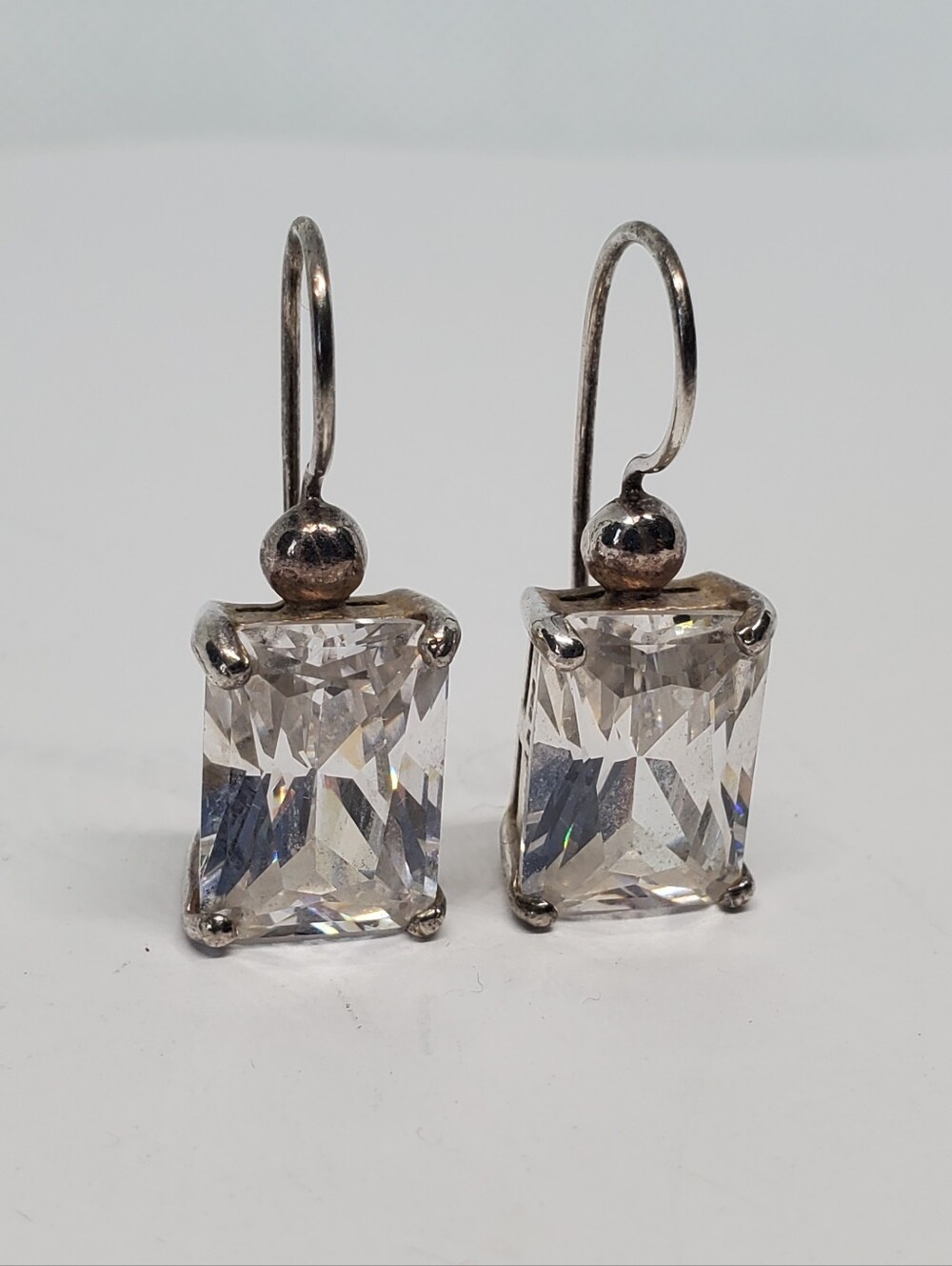 Sterling Silver Emerald Cut Cubic Zirconia Dangle Earrings